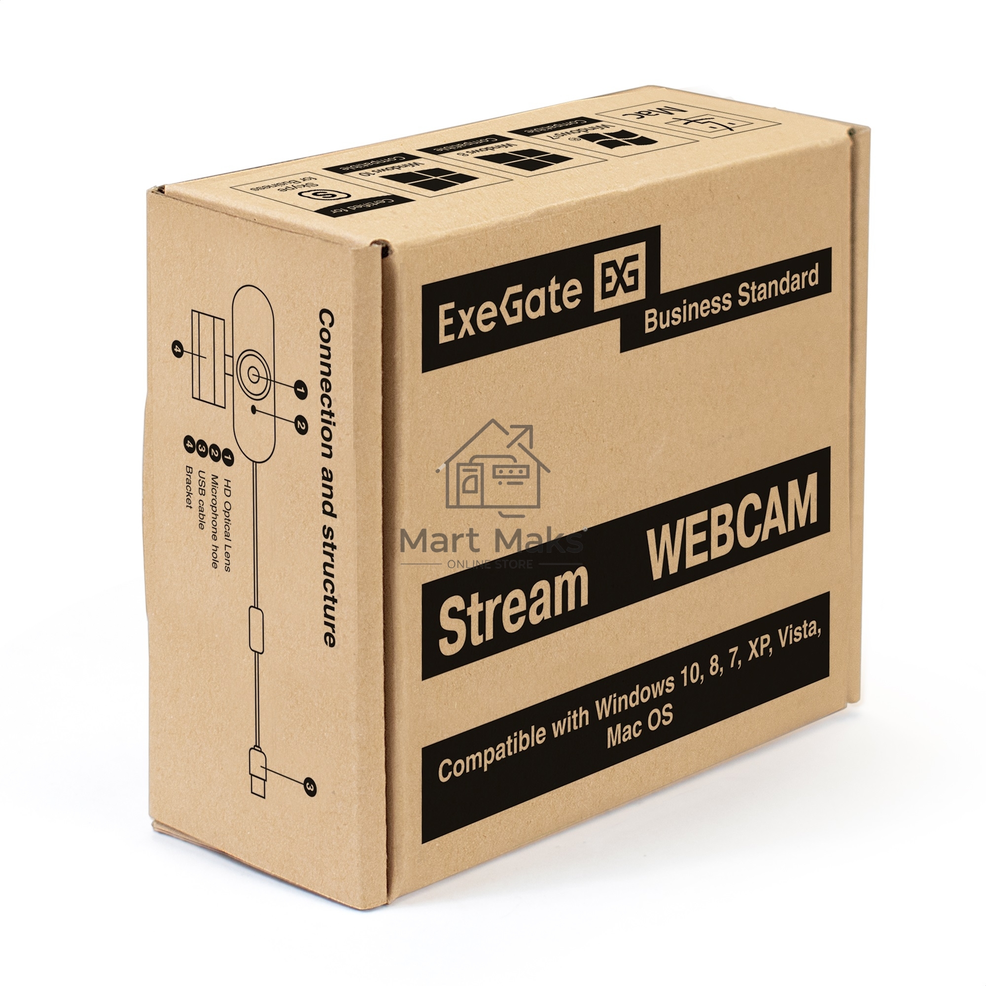 Веб-камера ExeGate Stream HD-4000 4K UHD AF (8Мп, 3840x2160, 30fps, автоматический фокус, поддержка H.264, защитная шторка, 4-линзовый объектив (стекло), стерео микрофон с шумоподавлением, универсальное крепление, USB, кабель 1,5 м, Windows® 7/8/10/11, Ma