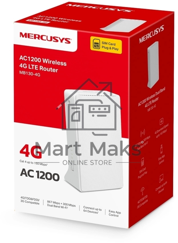 Wi-Fi роутер Mercusys MB130-4G AC1200 Двухдиапазонный 4G LTE