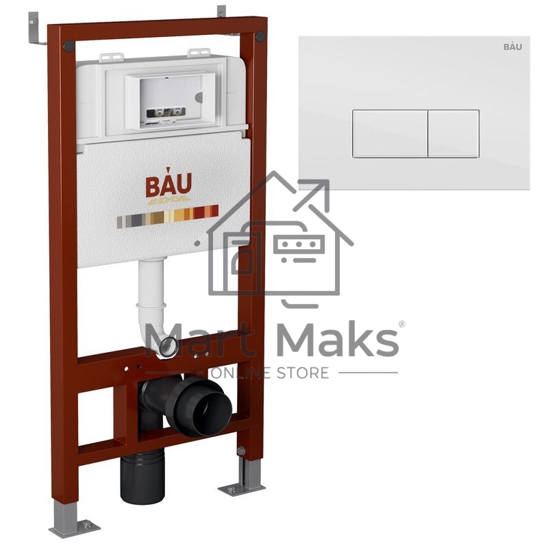 Инсталляция BAU PRO для подвесного унитаза, клавиша смыва BAU Hotel для инсталляции, белый глянец