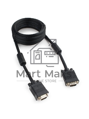 Кабель VGA Premium Cablexpert CC-PPVGA-10-B, 15M/15M, 3.0м, черный, тройной экран, феррит.кольца, пакет