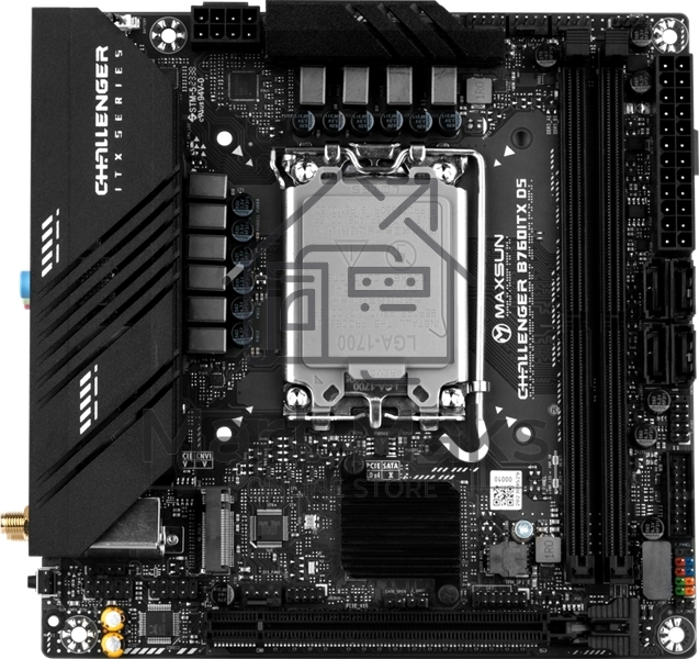 Материнская плата Maxsun Challenger B760ITX D5, LGA 1700, Intel B760, 2xDDR5, 4xSATA, 2xM.2, 1xPCIe 5.0 x16, 2xHDMI, 2xDP, 2x 2.5Gb LAN, 2xUSB 3.2 Gen 1, 4xUSB 2.0, 5.1, Mini-ITX
