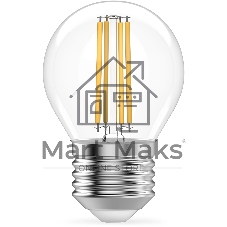 Лампа филам. Gauss Filament 12Вт цок.:E27 шар св.свеч.бел.теп. (упак.:10шт) (52212)