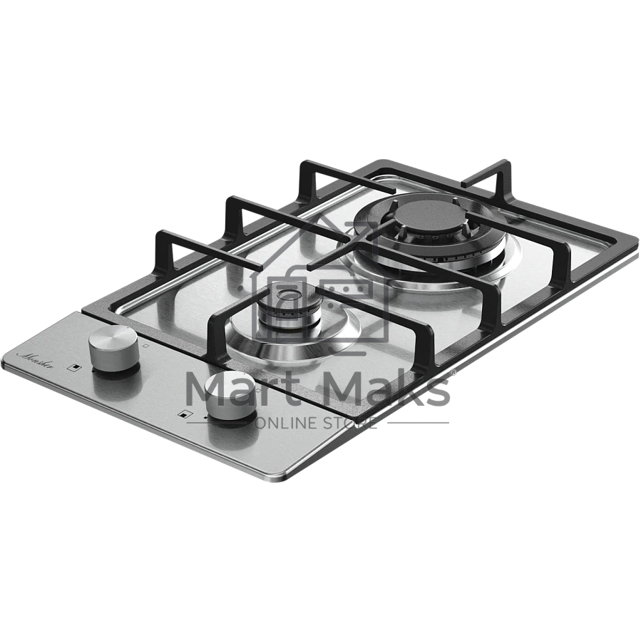 Варочная поверхность MONSHER MSG 33 Acier, газ, High-Tech, 29 см, автоматический электроподжиг, газ-контроль, форсунки под сжиженый газ, SABAF конфорки, чугунные решетки, нержавеющая сталь