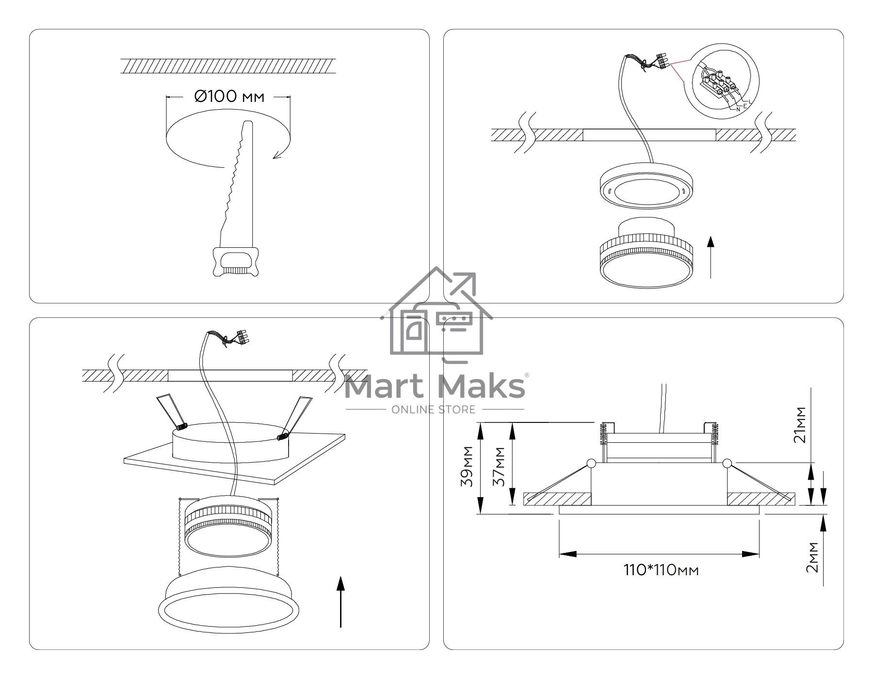 Светильник Ambrella light TN51825 BK черный GX53 max 15W 110*110*39