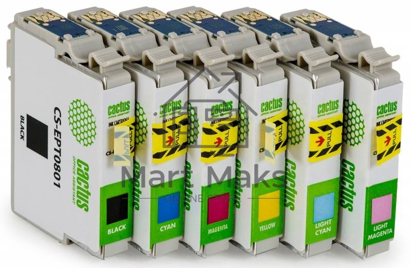 Картридж струйный Cactus CS-EPT0807 черный/желтый/голубой/пурпурный/светло-голубой/светло-пурпурный (68.4 мл) для Epson Stylus Photo P50