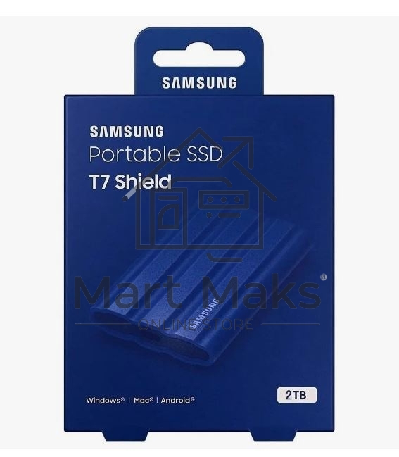 Накопитель Samsung External SSD T7 Shield, 2TB, Type C-to-C/A, USB 3.2 Gen2, R/W 1050/1000MB/s, IP65, 88x59x13mm, 98g, Blue (12 мес.)