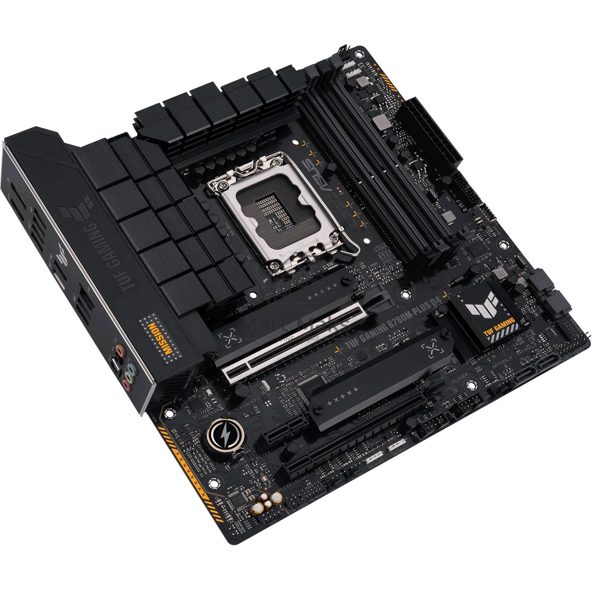 Материнская плата ASUS TUF GAMING B760M-PLUS D4, LGA1700, Intel B760, 4xDDR4, 4xSATA, 2xM.2, 1xPCIe 5.0 x16, 1xPCIe 4.0 x4, 1xPCIe 4.0 x1, 1xDP, 1xHDMI, 1x2.5Gb LAN, Wi-Fi, Bluetooth, 1xUSB-C 20Gbps, 4xUSB-A 10Gbps, 1xUSB-A 5Gbps, 2xUSB-A 2.0, 5x3.5 мм, 7