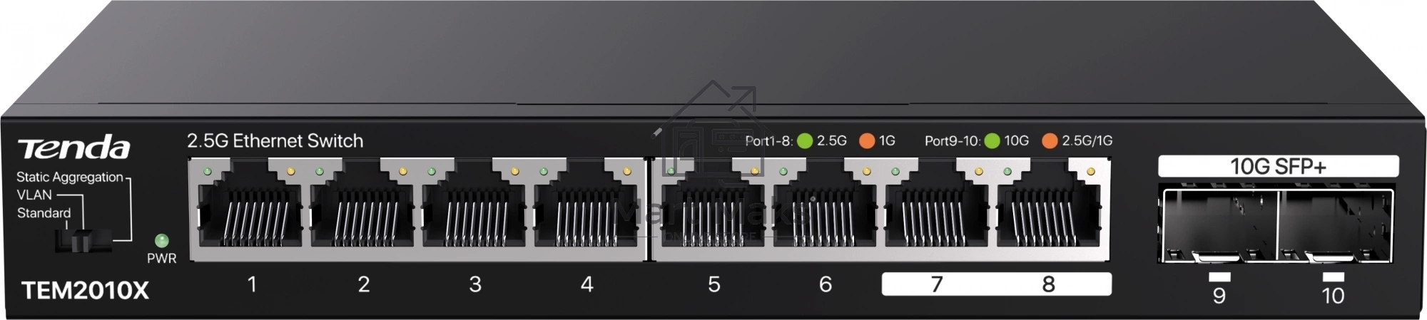 Сетевой коммутатор TENDA TEM2010X Настольное исполнение 8x10Base-T / 100Base-TX / 1000Base-T 2xSFP+ 12 Вт TEM2010X