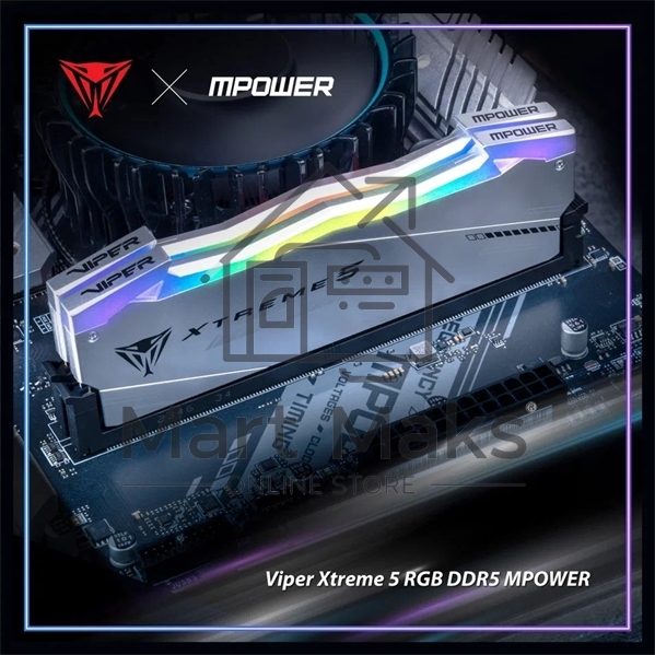 Оперативная память Patriot Viper Xtreme 5, DDR5, 32Gb (2x16Gb), 6000MHz, CL30, DIMM, с радиаторами, RGB, серебристый