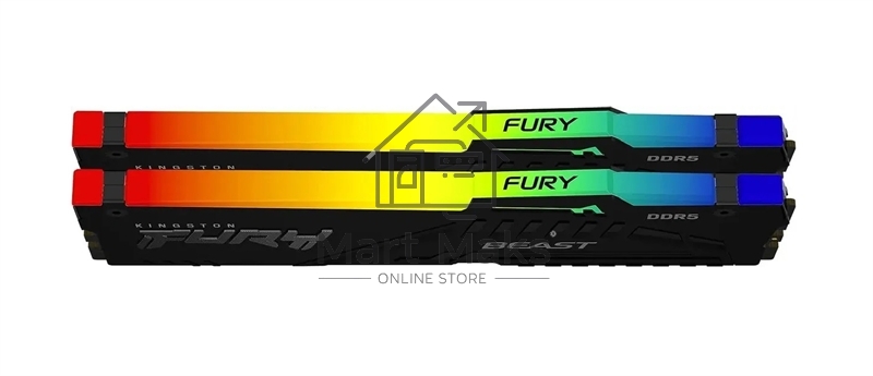 Оперативная память Kingston Fury Beast, DDR5, 32GB (2x16GB), 6400MHz, CL32, DIMM, радиатор, RGB, черный