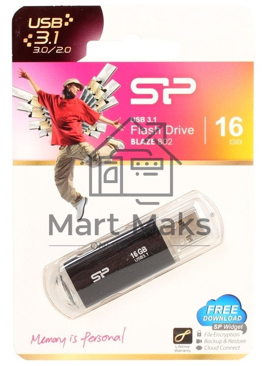 Флешка USB R/W 16GB USB Drive <USB 3.0> Silicon Power Blaze B02 Black (SP016GBUF3B02V1K)