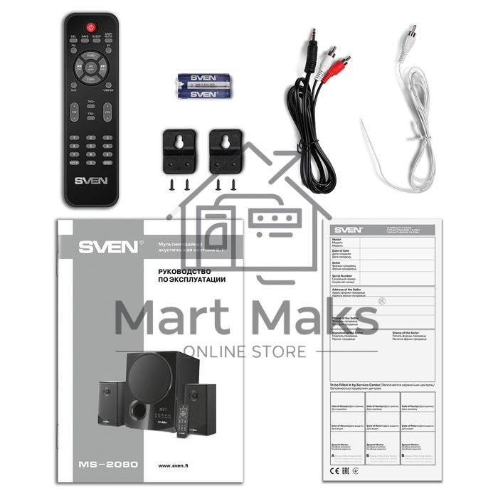 Акустическая система 2.1 SVEN MS-2080 / 70 Watt / ~220V 50Hz / FM-тюнер, USB/ SD, дисплей / BLUETOOTH / ПДУ / Black