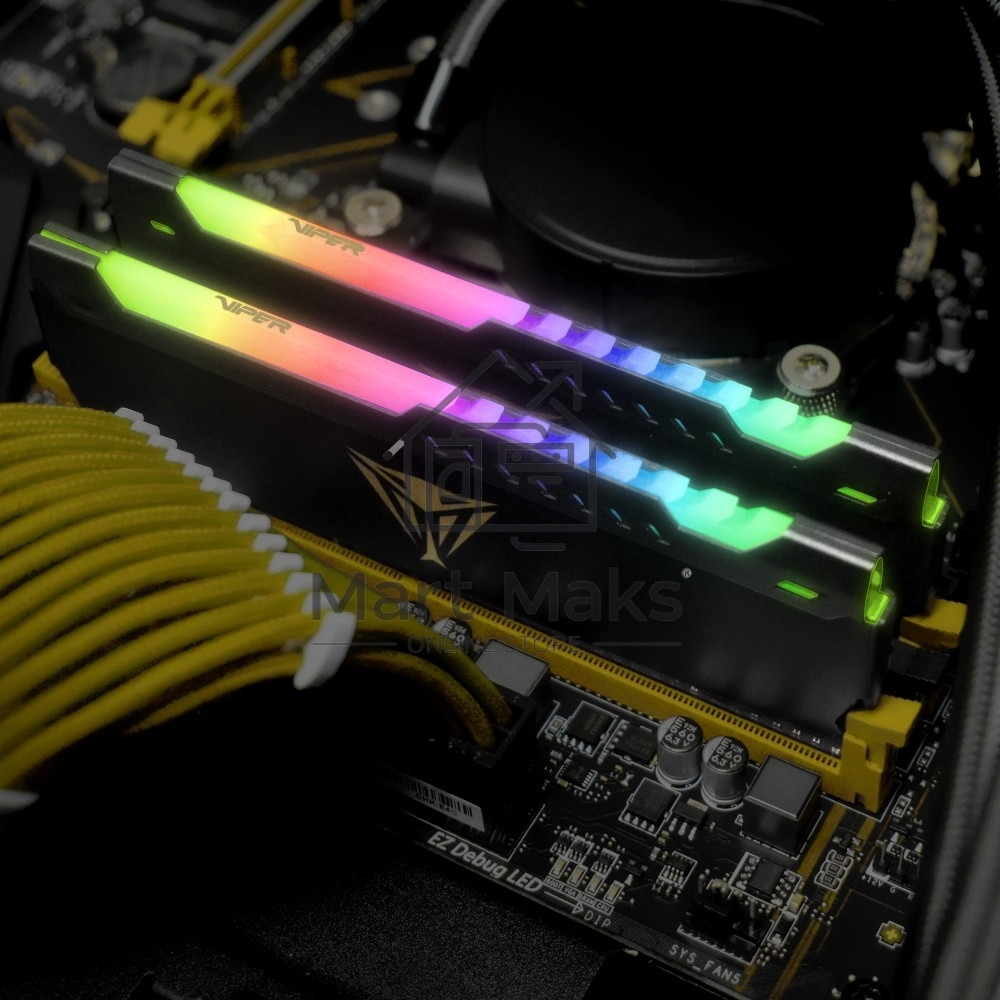 Оперативная память Patriot Viper Steel, DDR4, 32GB (1x32GB), 3200MHz, CL18, DIMM, с радиатором, RGB, черный