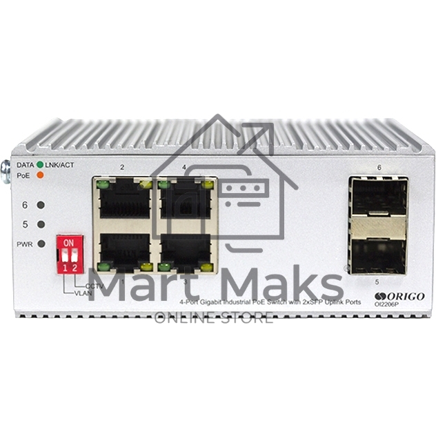 Коммутатор Unmanaged Industrial Switch 4x1000Base-T PoE, 2x1000Base-X SFP, PoE Budget 60W, Surge 4KV, -40 to 75°C