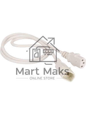 Шнур питания C13-C14, 3х0.75, 220В, 10А, белый, 0.5 метра
