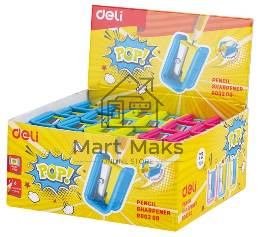 Точилка для карандашей ручная Deli ER00200 PoP, 1 отверстие, пластик, ассорти, дисплей