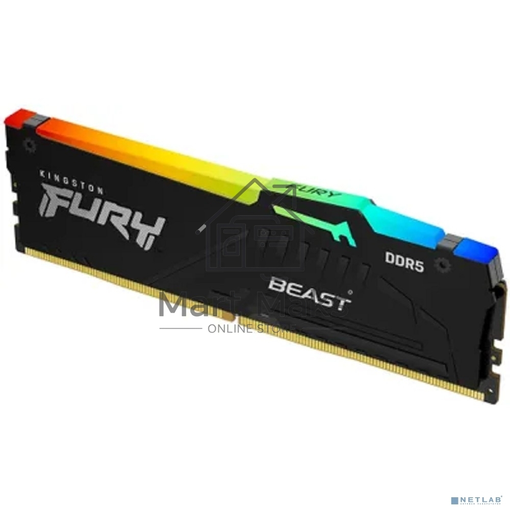Оперативная память Kingston Fury Beast, DDR5, 32GB (1x32GB), 6400MHz, CL32, DIMM, с радиатором, RGB, черный