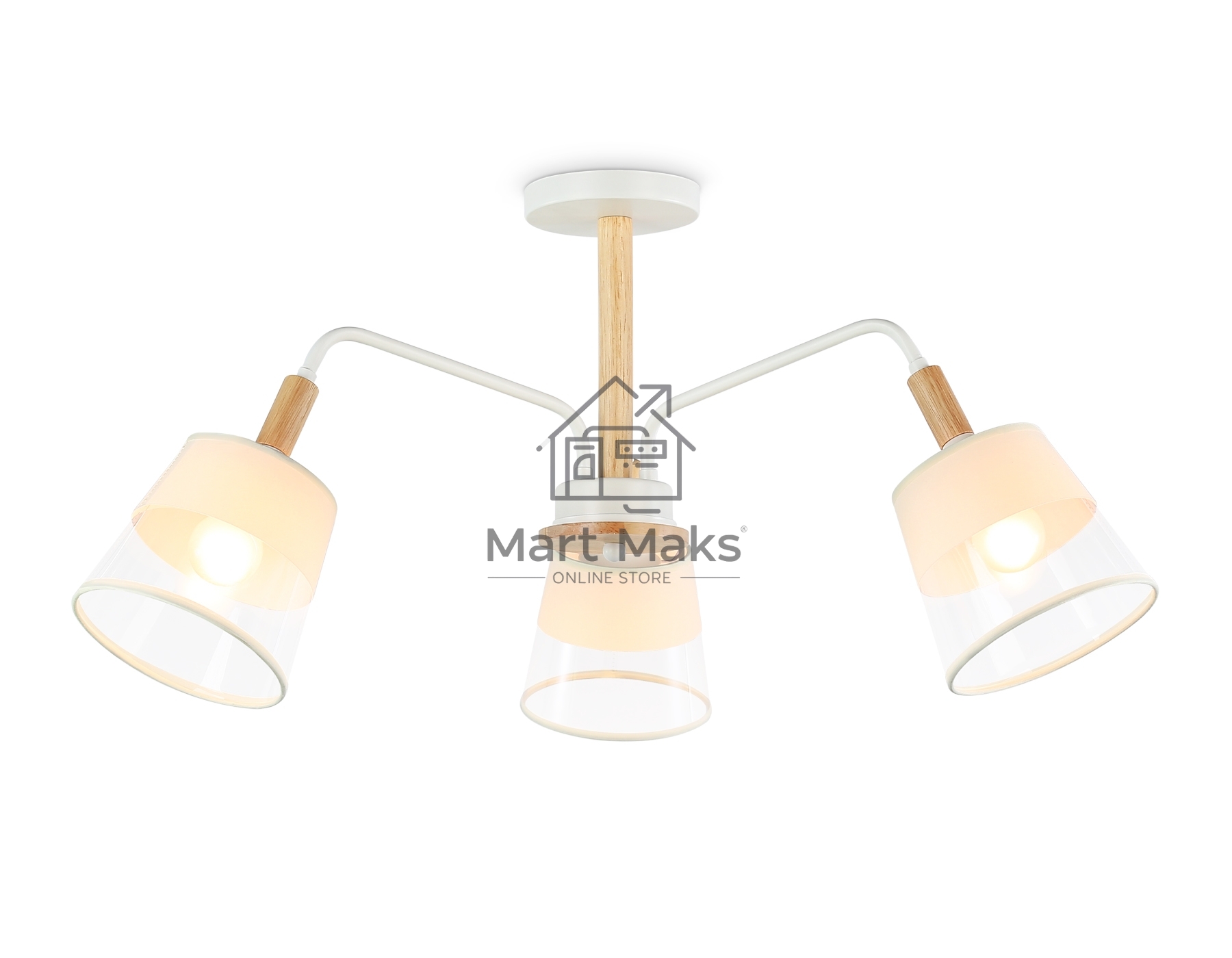 Светильник Ambrella light TR4737/3 WH/LW белый/светлое дерево E27/3 max 40W D760*350