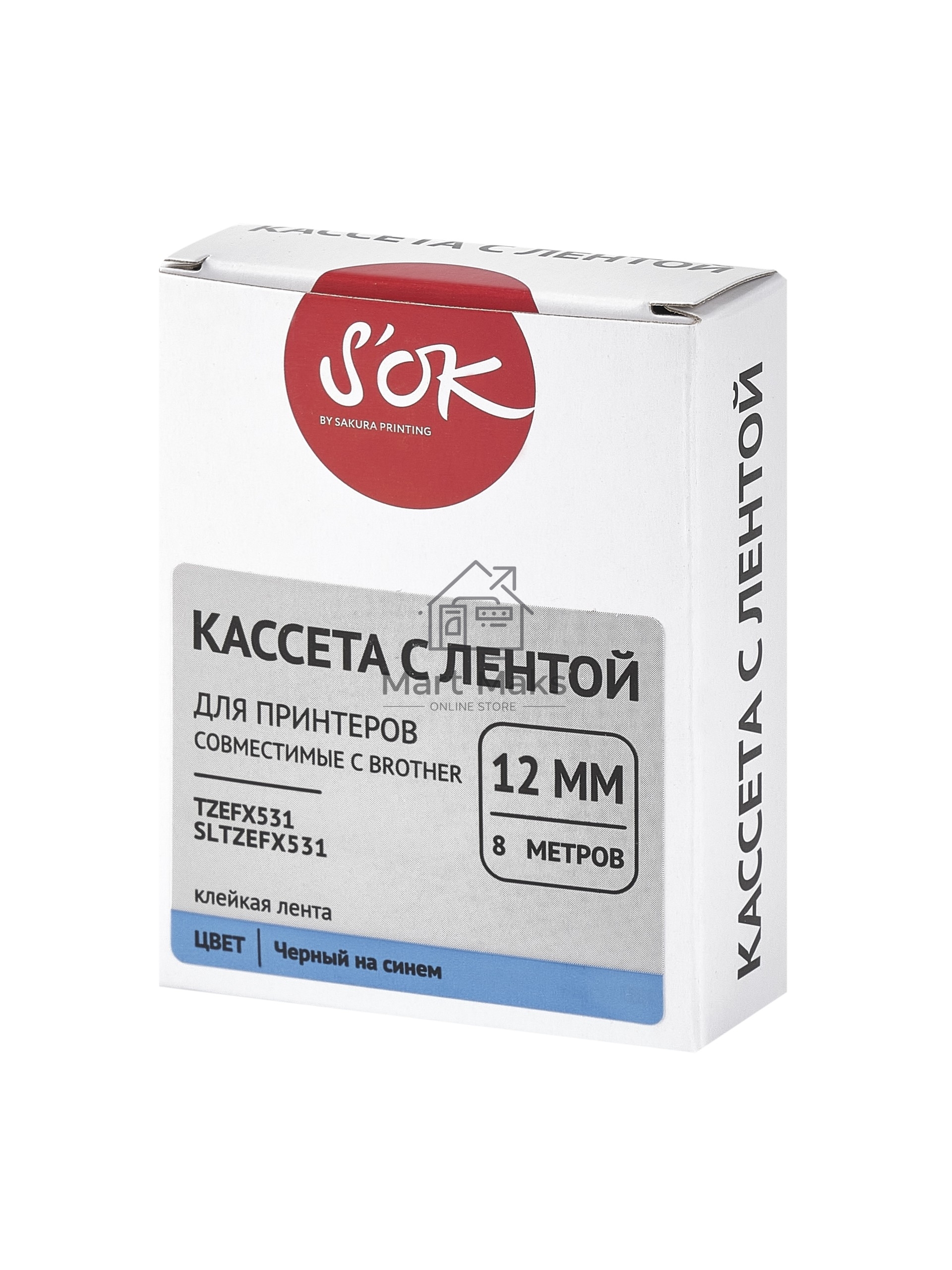 Кассета с лентой S'OK by Sakura Printing TZEFX531 для Brother, черный на синем, 12мм/8м, наклейка