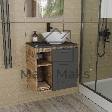 Тумба Bau Dream Blackwood 60 правая, графит, раковина BAU Crystal 40х40, смеситель для раковины высокий Hotel Black, черный