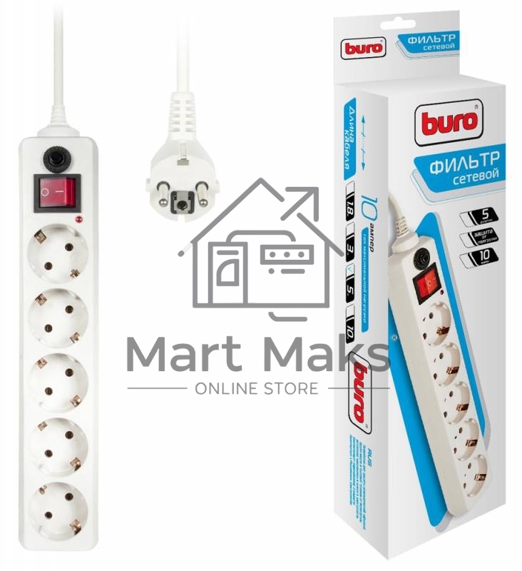 Сетевой фильтр Buro 500SH-5-W 5м (5 розеток) белый (коробка)