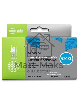 Картридж струйный Cactus CS-CD972 №920XL синий (14.6 мл.) для HP Officejet 6000/6500/7000/7500