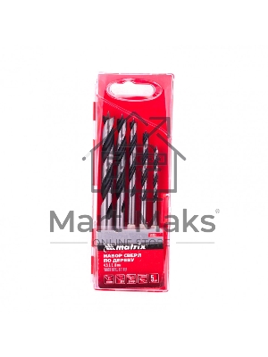 Набор сверл Matrix по дереву, 4-5-6-8-10 мм 5шт шестигран, хвостовик, пластиковый
