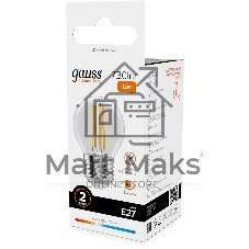 Лампа филам. Gauss Filament 12Вт цок.:E27 шар св.свеч.бел.теп. (упак.:10шт) (52212)
