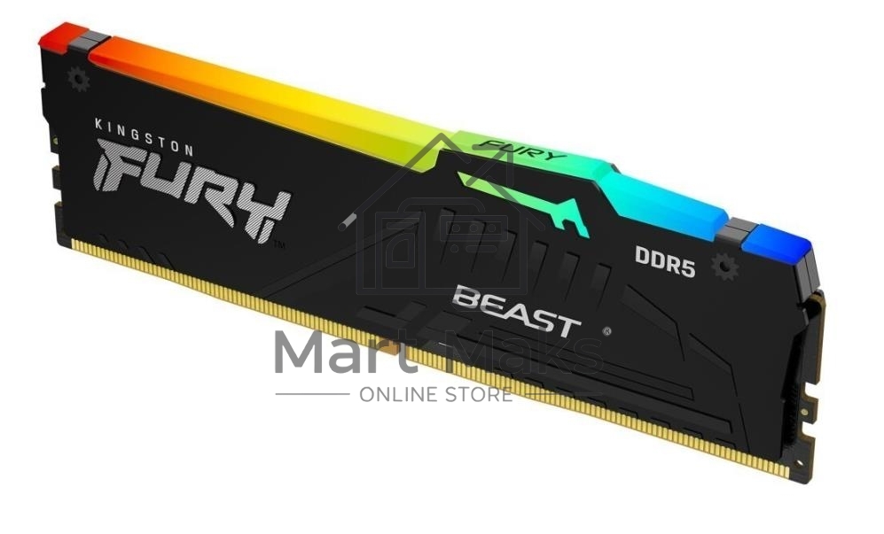 Оперативная память Kingston Fury Beast, DDR5, 16GB (1x16GB), 5200MHz, CL36, DIMM, с радиатором, RGB, черный