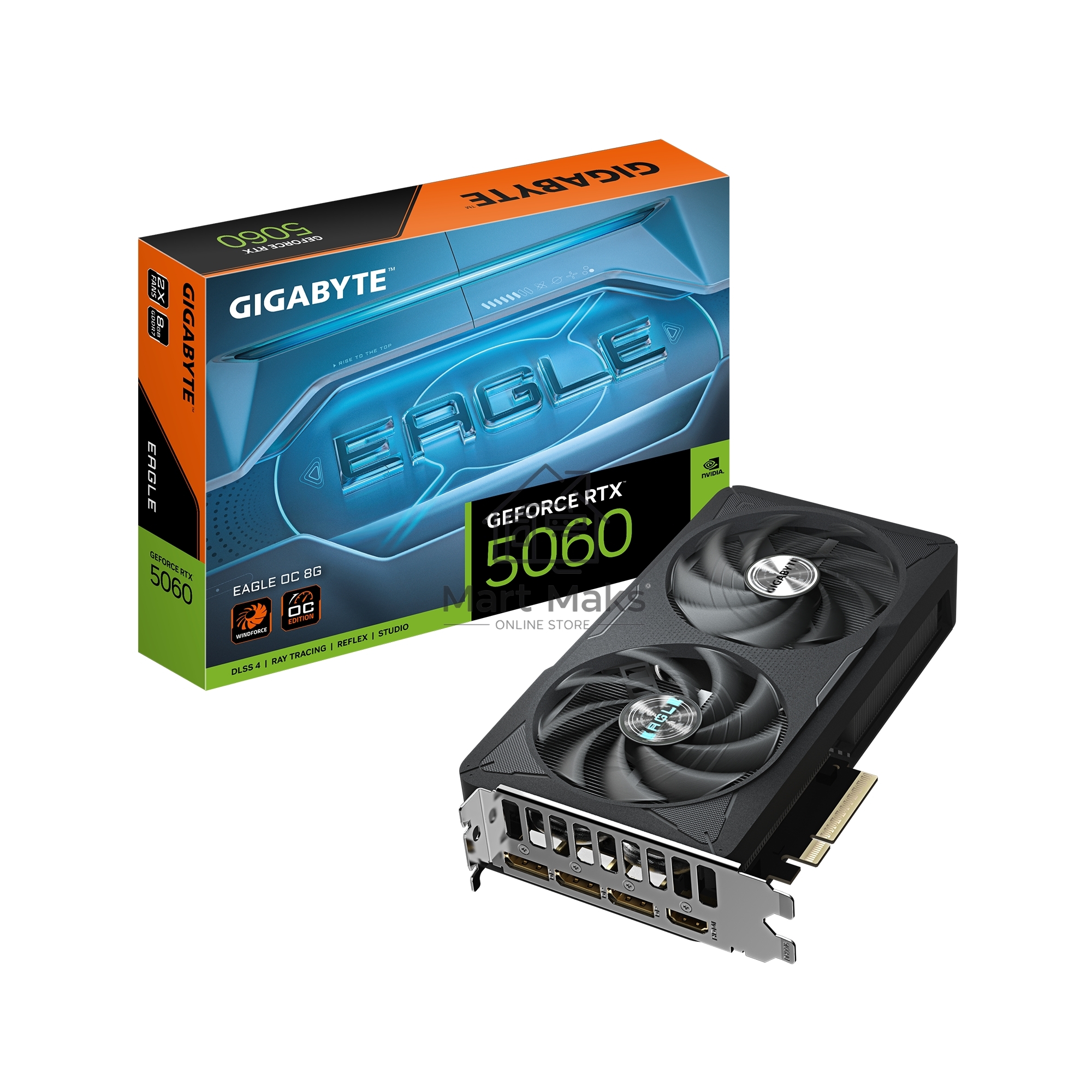 Видеокарта Gigabyte PCI-E 5.0 GV-N5060EAGLE OC-8GD 1.0 NVIDIA GeForce RTX 5060 8Gb 128bit GDDR7 2550/28000 HDMIx1 DPx3 HDCP Ret