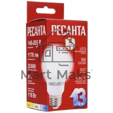 Лампа светодиодная Ресанта LL-R-A60-13W-230-4K-E27 груша, 13 Вт, нейтр., Е27