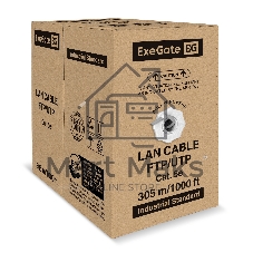 Кабель ExeGate FUTP4-C5e-CCA-S26-IN-PVC-GY-305 FTP 4 пары кат.5e CCA, 0.41мм (26AWG), экран, 305м, серый, PVC
