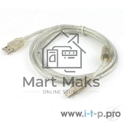 Кабель USB 2.0 Pro Cablexpert CCF-USB2-AMBM-TR-10, AM/BM, 3м, экран, феррит.кольца, прозрачный, пакет