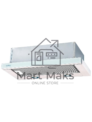 Встраиваемая вытяжка Korting KHP 6617 GW, 3 режима, механическое управление, 650 м3/ч., алюминиевые жировые фильтры,  LED освещениe -  2 лампы, ур.шума  57дб, рейлинг в цвете бронза, цвет - белый