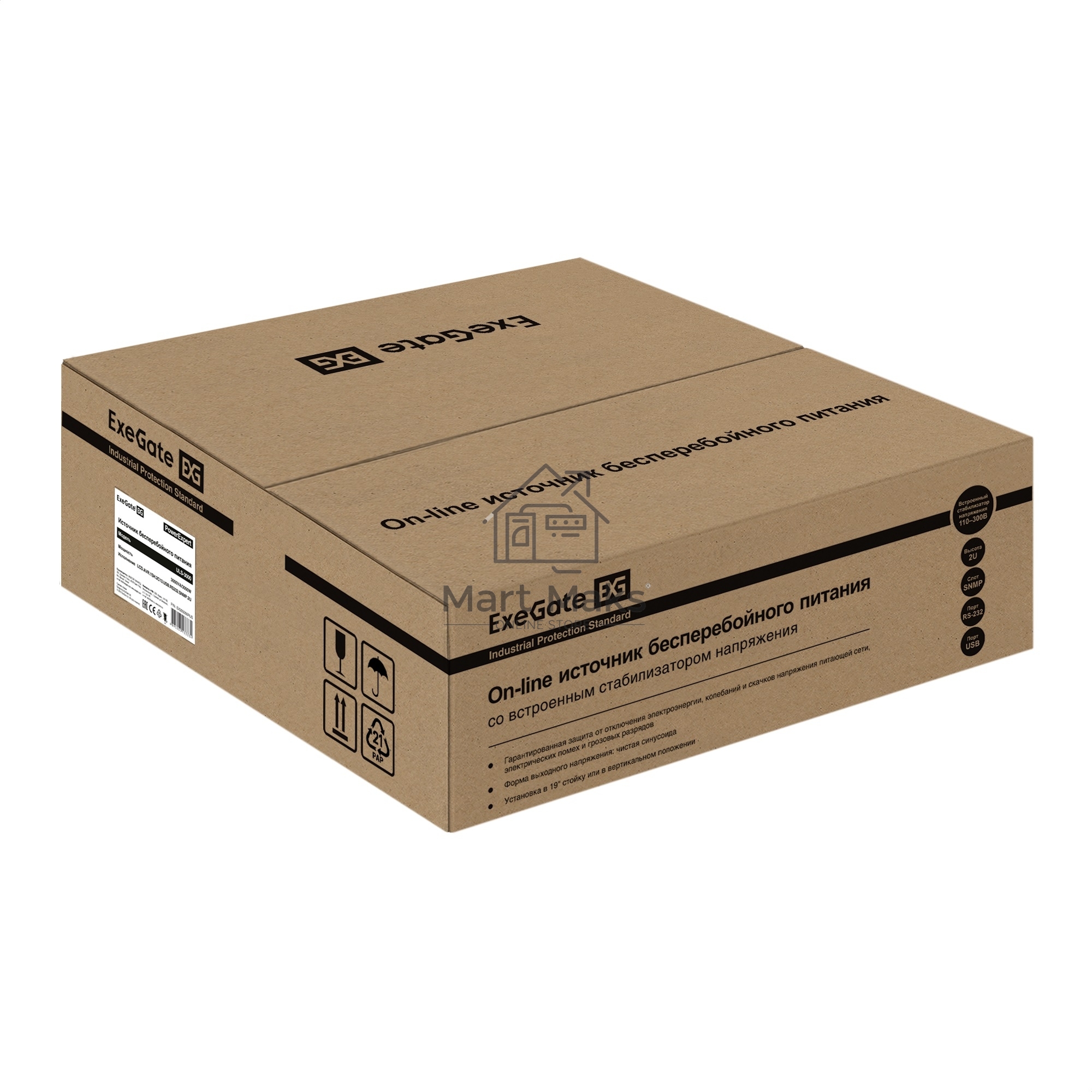 Источник бесперебойного питания On-line ExeGate PowerExpert ULS-3000.LCD.AVR.1SH.2C13.USB.RS232.SNMP.2U <3000VA/3000W, On-Line, PF=1, LCD, 1*Schuko+2*C13, RS232, USB, SNMP-slot, Rackmount 2U/Tower, металлический корпус, Black>