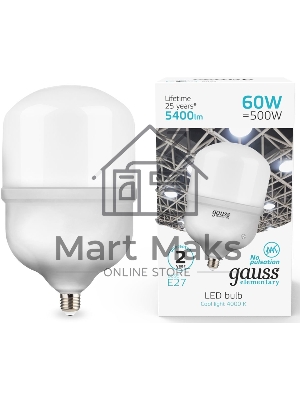 Лампа cветодиодная Gauss Elementary LED T160 E27 60W 5400lm 5400lm 180-240V 4000K 63226 Gauss
