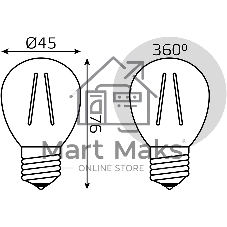 Лампа филам. Gauss Filament 12Вт цок.:E27 шар св.свеч.бел.теп. (упак.:10шт) (52212)