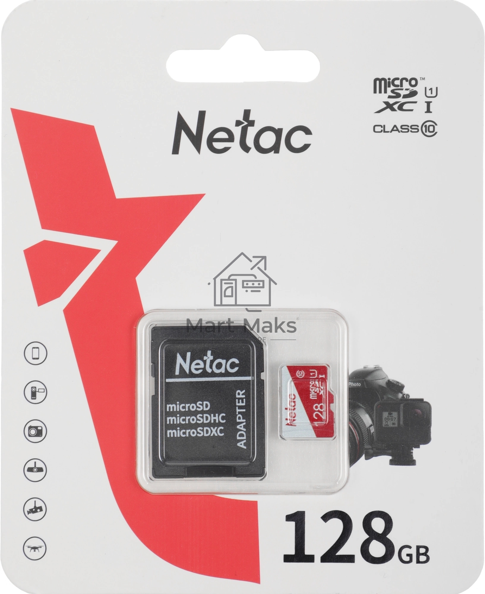 Карта памяти Netac P500 ECO 128GB MicroSDXC U1/C10 up to 80MB/s, retail pack with SD Adapter