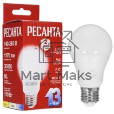 Лампа светодиодная Ресанта LL-R-A60-13W-230-4K-E27 груша, 13 Вт, нейтр., Е27