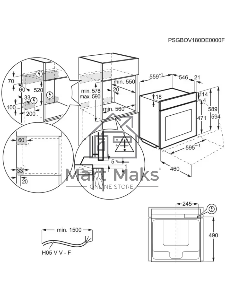 Электрический духовой шкаф Electrolux EOE9P3ST с конвекцией, объем 72 л, 17 режимов, очистка паровая, 3 стекла в дверце, направляющие проволочные + телескопические (1 уровень),черное стекло и черный матовый,термозонд