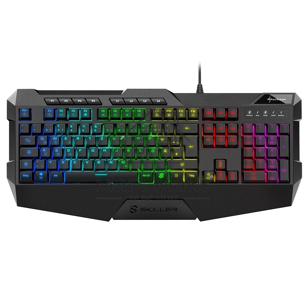 Игровая клавиатура Sharkoon Skiller SGK4 (резиновые колпачки, RGB подсветка, USB)