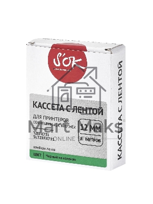 Кассета с лентой S'OK by Sakura Printing TZEFX731 для Brother, черный на зеленом, 12мм/8м, наклейка