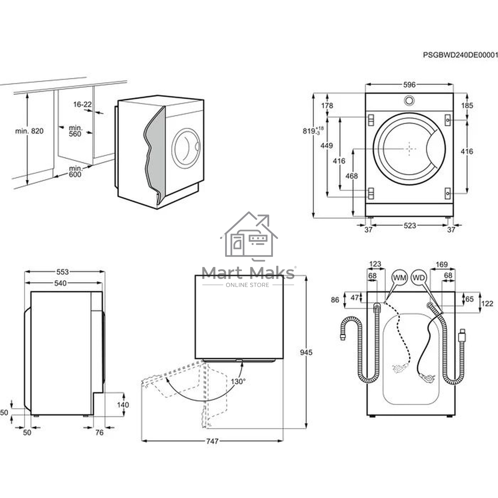 Встраиваемая стиральная машина Electrolux EWN7F447WI класс:B загрузка до 7кг
