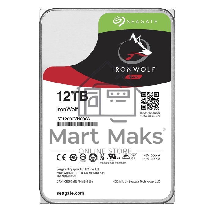 Жесткий диск Seagate Ironwolf ST12000VN0008, 12TB SATA 6.0Gb/s, 7200 rpm, 256mb buffer, 3.5