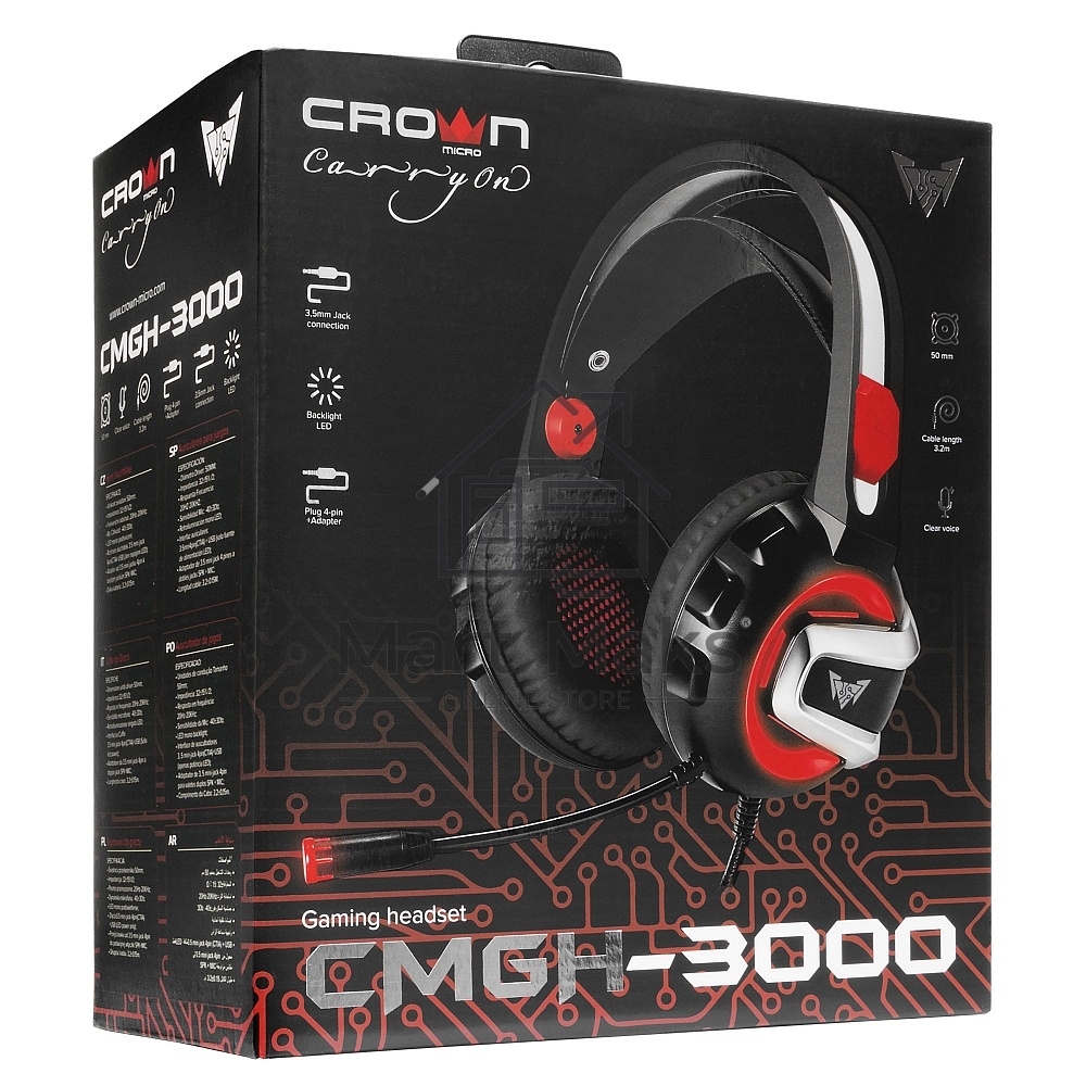 Гарнитура игровая Crown CMGH-3000 черный/красный