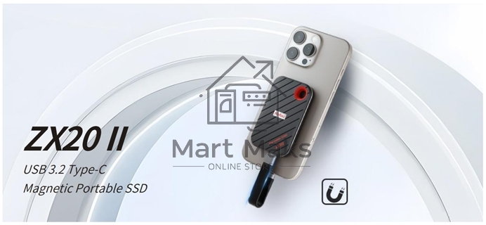 Внешний накопитель SSD Netac ZX20 II 1TB USB 3.2 Gen 2 Type-C External Magnetic Portable SSD, R/W up to 2000MB/1800MB/s, with USB C to A cable and 20Gbps USB C to C cable 3Y wty