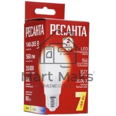 Лампа светодиодная Ресанта LL-R-A60-7W-230-3K-E27 груша, 7 Вт, тепл., Е27
