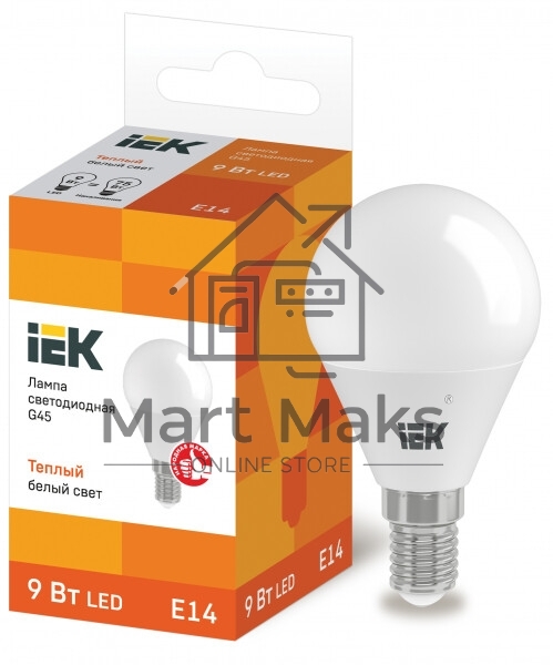 Лампа светодиодная LED 9Вт 230В 3000К E14 шар LLE-G45-9-230-30-E14 IEK