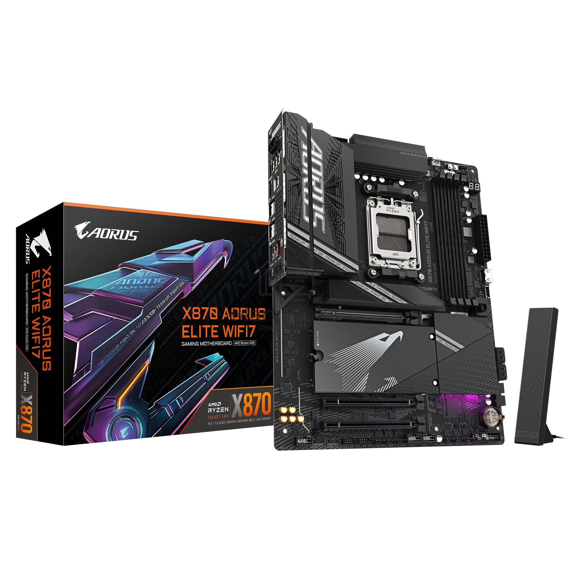 Материнская плата Gigabyte X870 AORUS ELITE WIFI7, AM5, AMD X870, 4xDDR5, 4xSATA, 4xM.2, 1xPCI-E 5.0 x16, 1xPCI-E 4.0 x4, 1xPCI-E 3.0 x2, 1xHDMI, 1x 2.5Gb LAN, 4xUSB-A 3.2 Gen 1, 2xUSB-A 3.2 Gen 2, 4xUSB-A 2.0, 2xUSB-C 4.0, 2x3.5 мм, 7.1, ATX