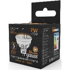 Лампа светодиодная Gauss Black 7Вт цок.:GU5.3 рефлек. 220B 3000K св.свеч.бел.теп. MR16 (упак.:10шт) (101505107)